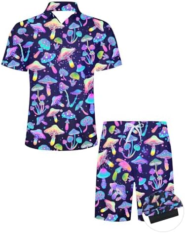 Men Hawaiian Shirts Shorts Sets 2 Piece Outfits Button Down Shirt Beach Shorts