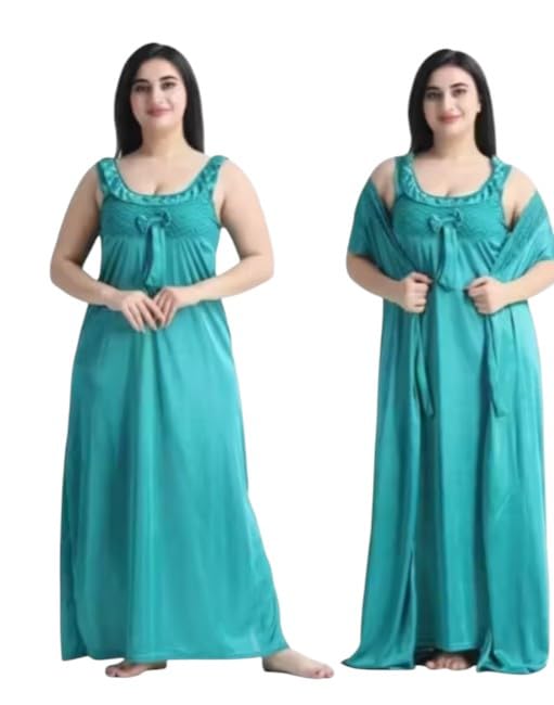 shrimat Women Light Green Satin Bridal Set with Robe Set NEW Nighty-picture-10