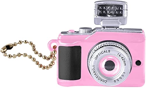 Xummy Mini cámara colgante Ornamentos, cámara en miniatura, llavero de estilo retro, cámara colgante con luz LED, adornos para cumpleaños, fotógrafo, regalo creativo C Cover