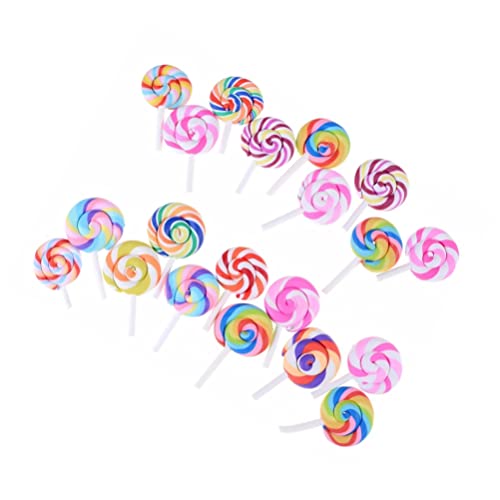 Yardwe Mini Rainbow Swirl Lollipop 20Pcs Mix Colors Tiny 3D Lollipop Candy Miniature Lollipop Micro Garden Decorations Dollhouse Sweet Ornament Random Style #TOP19