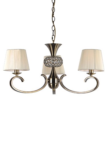 Lampara de techo para habitación o salón | cuero (Oro envejecido), cristal y pantalla hilo Beige | 3 luces | Ideal para habitación o salón | Admite LED | Elegante, moderna, clásica, diseño | Excelente calidad