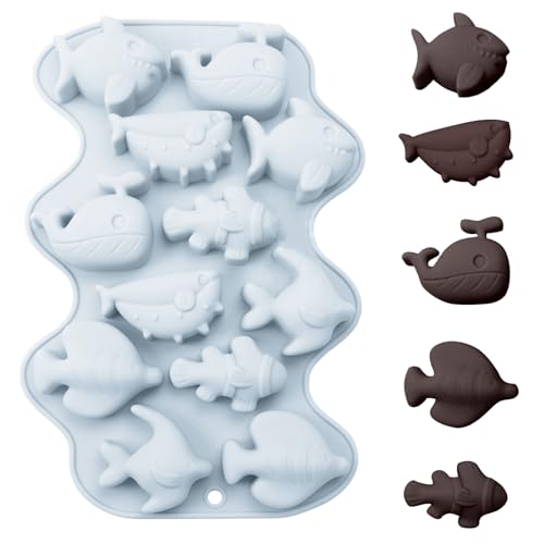Molde para Peces con 12 Cavidades, Resistente al Calor de Silicona para Dulces, DIY Moldes Huevos Pascua Silicona Moldes de Chocolate, Molde Chocolate Página para Dulces, Chocolate, Gelatina