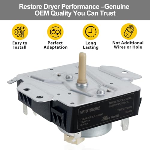 Image of W10185992 WPW10185992 Dryer Timer Replacement Part, Genuine OEM Quality, Exact Replaces AP6016542, PS11749833, 418-095-20-B5, Fits Whirlpool, Maytag, Crosley, Kenmore Dryers, 2-Year Warranty