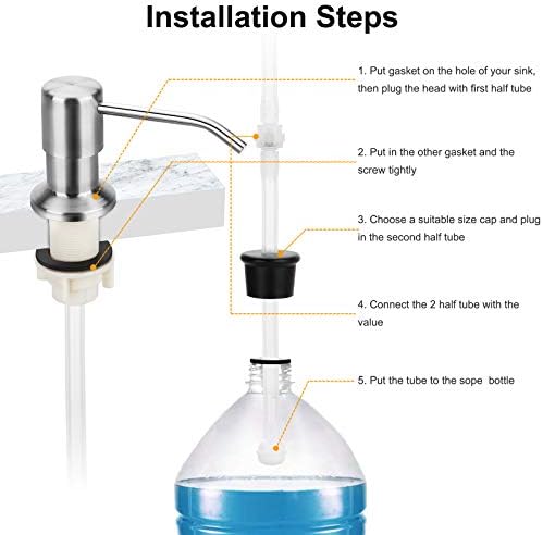 Soap Dispenser for Kitchen Sink, Brushed Nickel Countertop Water Pump with 47In Silicone Tube Connects Directly to Soap Bottle, Refill from the Top, No More Refills