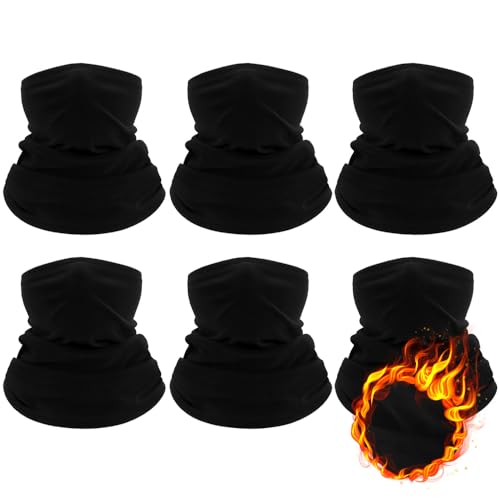 PuddingStation 6 Pieces Winter Neck Warmers Ski Face Mask for Men & Women Fleece Gaiter Windproof Face Covering Neck Gaiter Scarf ((Black(6-pack))