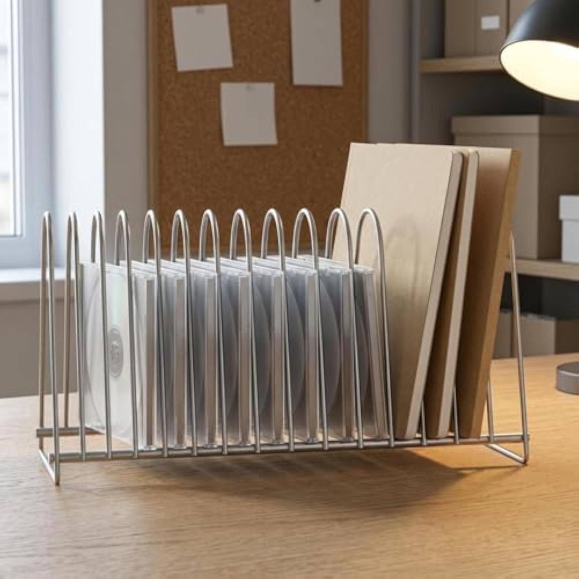 Desktop Media Storage Rack Stainless Steel Metal Record Storage