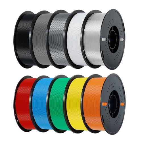 Image of Kingroon 10kg PLA 3D Printer Filament Bundle, Neatly Wound PLA Filament 1.75mm ±0.02mm, 1kg per Spool, 10 Pack(Black+White+Grey+Red+Yellow+Green+Blue+Orange+Silver+Transparent)