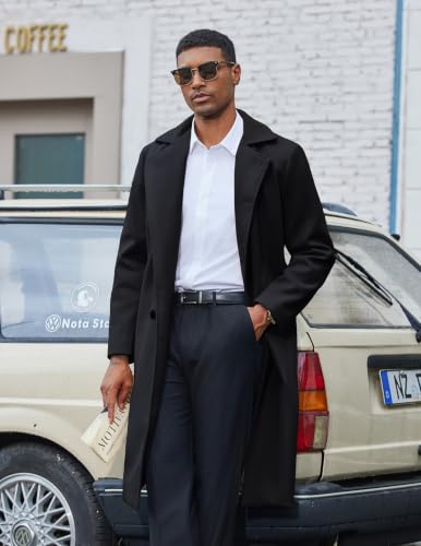 COOFANDY Overcoat For Men Double Breasted Trench Coat Long Dress Coat Black - image 5
