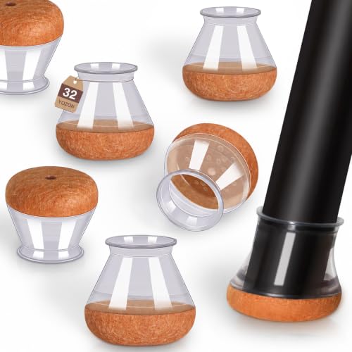 YOZON Chair Leg Floor Protectors for Hardwood Floors Felt Furniture Pads Silicone Caps 32 Pack Anti-Scratch Reduce Noise Clear Round Medium Fit 3/4' to 1-3/16' (19-30mm)