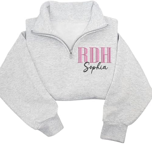 Personalized RDH Quarter Zip Sweatshirt, Custom Registered Dental Hygienist Hoodie, Embroidered Dental Pullover, RDH Graduation Gift for Women, Dental Professional Apparel