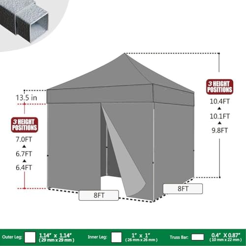 Image of Eurmax USA 8x8 Pop Up Canopy Tent,Commercial Tent with Patented No-Tip Rolling Bag,4 Zippered Removable Walls,UV & Water Resistant Canopy Top,Heavy Duty Outdoor Gazebo,Instant Shelter(Burgundy)