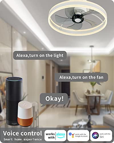 Dewshrimp Wifi Low Profile Ceiling Fan Flush Mount Bladeless Ceiling Fan With Remote+App Smart Ceiling Fan With Bluetooth Speaker Compatible With Alexa And Google Assistant 6Speeds Reversible 19.8In #TOP1