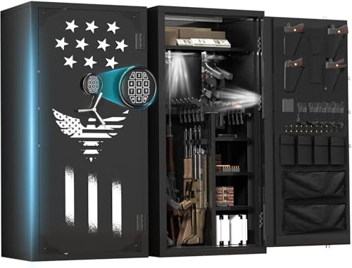 2026 Large Rifle Safe, 30-40 Gun Safe for Rifle and Shotgun/Rifle Pistol Rack/Storage Pocket/Removable Shelf/Silent Mode/External Battery/LED/Key,180° Open Door Panel Organizer Unassembled Gun Safe