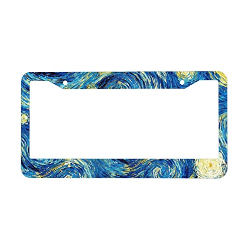 Starry Night License Plate Frames 1 Pcs Starry Sky License Plates Automotive Exterior Accessories Holder Aluminum Starry Sky Oil Painting Car Tag Set American Standard License Plate 6 X 12 Inch #TOP6