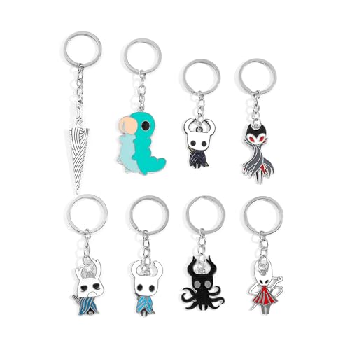 Image of Teemotutu Hollow Knight Keychain Set - Metal Keychain Merch, Knight & Sword Keychain Gift for Fans, Bag Charm (8 PCS)
