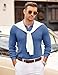 COOFANDY Mens Knit Polo Sweaters V Neck Long Sleeve Knit Polos Lightweight Casual Old Money Clothing Demin Blue