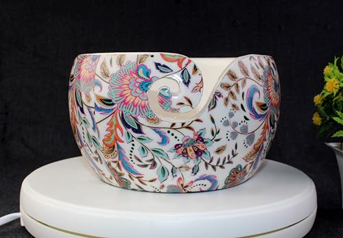 Image of Wooden Yarn Bowl Holder, 7 x 4 Inches Knitting Yarn Bowls Crochet Bowl Holder Handmade Yarn Storage Bowl for Knitting Crocheting Accessories.