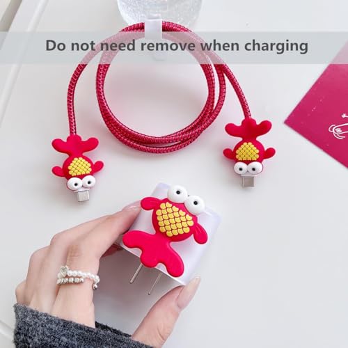 Image of Silicone Protective Charger Case for iPhone 18W 20W iPhone 15 14 13 12 11 Pro Max Charging Cable Charger Protective Cover Data Cable Protective Sleeve -(Gold Fish)