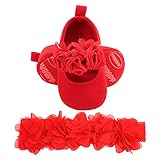 Kfnire Babyschuhe Mädchen Baby Prinzessin Schuhe Stirnbänder Geschenkset |Anti-Rutsch&Weiche Sohle| Krabbelschuhe Lauflernschuhe Haarband + Babyschuhe Taufe Mädchen Hochzeit Schuhe