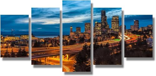 Toile Art Mural 5 Pièces pour Habiller un Grand Mur | Paysage Urbain Nocturne 200x100