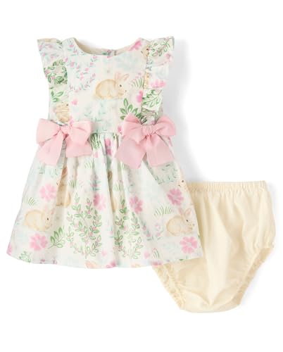Image of The Children's Place,Baby-Girls,and Newborn Casual Short Sleeve Dress with Diaper CoverWhite Daisy Bunny,3 Months,6 Months
