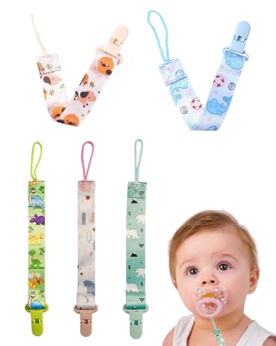 ZEXIJOW 5 Pezzi Catenelle per Ciuccio,Catenella Portaciuccio,Tessuto Catenella Ciuccio,Porta Ciuccio