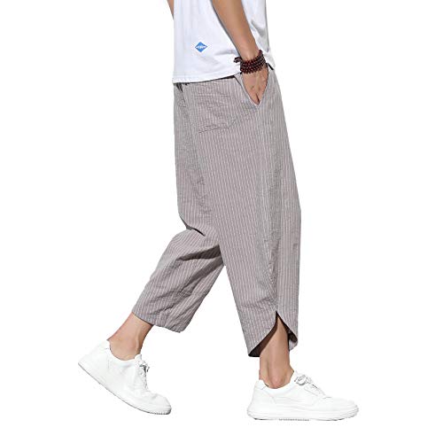 DOSLAVIDA Men's Casual Elastic Waist Linen Capri Pants Wide Leg Baggy Cotton Harem Yoga Trousers Loose Patchwork Shorts by DOSLAVIDA - Image 2