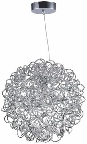 ET2 E32572-PC Dazed Aluminum Rods Mod-Silhouette LED Orb Pendant Ceiling Lighting, 8-Light 9.6 Total Watts, 16" H x 16" W, Polished Chrome
