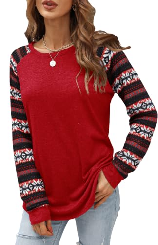 Aifer Long Sleeve Shirts 2026 Fashion Holiday Tops Christmas Outfit,Red
