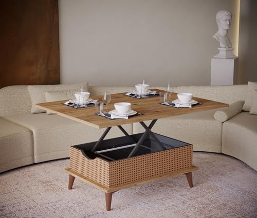 Mist Extendable Lift-Top Coffee Table – Convertible Modern Design, Space-Saving Dining Table for Up to 6 People, Multifunctional Furniture for Living Room