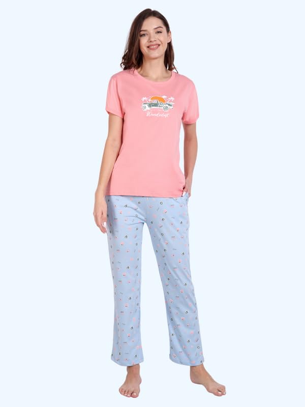 Image of Bedtime story Cotton Night Suit for Women Girls | Women's Cotton Printed Pant & Top Night Suit Set Pyjama Set Sleepwear Nightwear Nightdress Loungewear