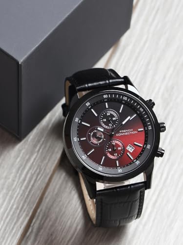 Image of French Connection Cedric Maroon Round Dial Mens Mult Function Watch FCN093BBL