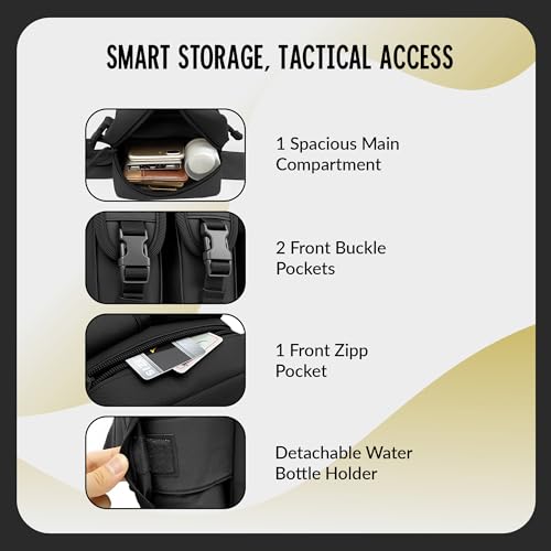 Image of CARRY TRIP Tactical Camping Waist Pack - Oxford Fabric Hip Belt Bag Pouch with Detachable Water Bottle Holder - Utility Sling Bag for Trekking, Cycling, Travel & Outdoor Use (Black)