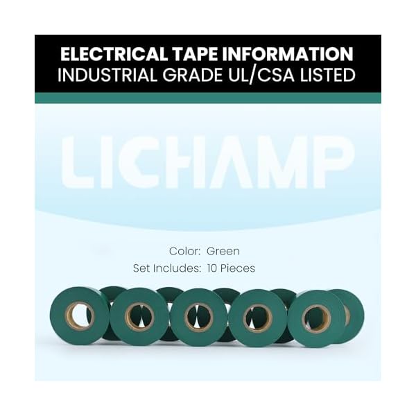 Lichamp 10Pack Green Electrical Tape Waterproof, 3/4 in x 66ft