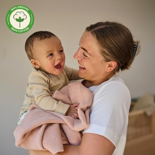 Image of 100% Organic Cotton Knit Receiving Baby Blanket for Newborns - Soft, Breathable Blanket for Crib & Stroller - Nursery Gift (Blush Ultra-Soft)