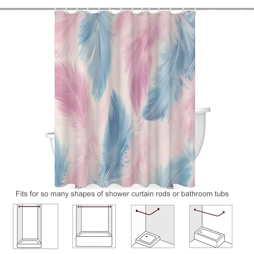 Rideau de douche bleu clair plume pour une cabine de douche zen et cosy - 8