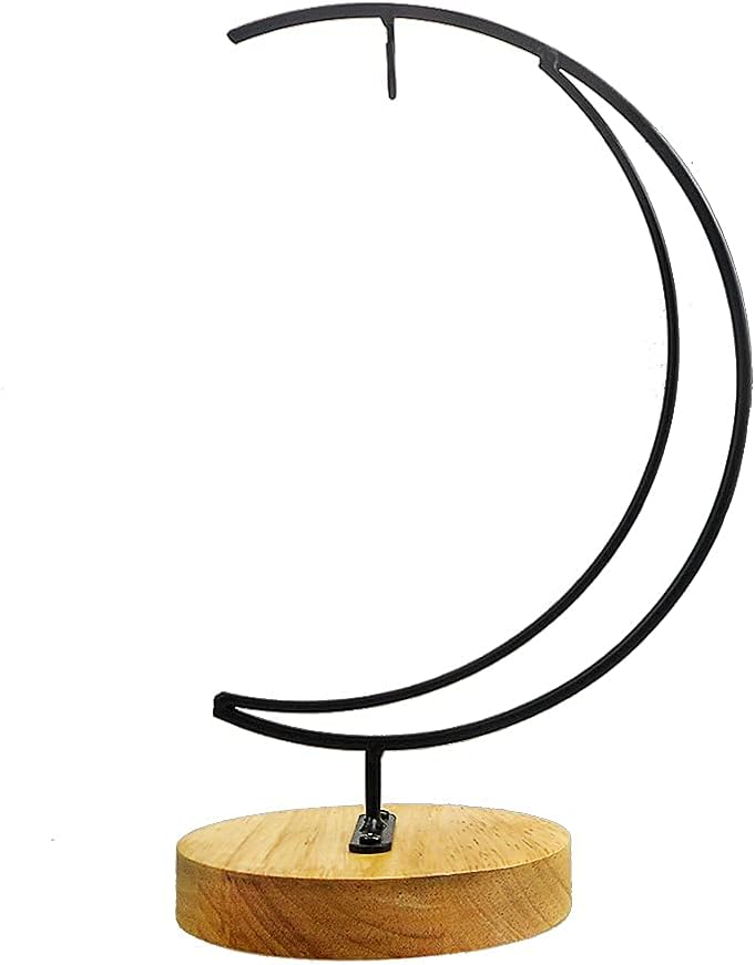 Black Iron Hanging Plant Stand with Wooden Base