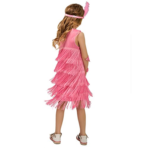 Dsplay Kids Girl's Fashion Flapper Satin Dress Costume (L, Pink) #TOP2
