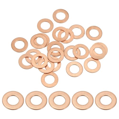 Image of PATIKIL M8 Copper Washer Sealing Ring, 25 Pieces 8mm ID 14mm OD 1mm Thickness Metric Flat Sealing Gasket Crush Washer for Screws Bolt Sump Plugs Oil Drain