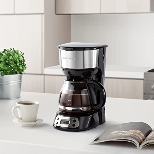 Holstein Housewares 5-Cup Programable Coffee Maker, Convenient And User Friendly, Black And Stainless Steel With Auto Pause And Serve Function, Glass Carafe #TOP5
