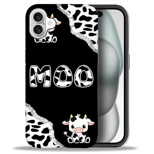 yicomon Compatible with iPhone 16 Case, Black and White Cow Pattern Print Matte Phone Case Durable Fashion Funny Liquid Silicone Case Soft Anti-Scratch Shockproof Protective Cover by yicomon - Used condition - US$12.74