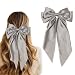 STGDAK Hair Bow Clip Oversized Bow Clips Grey Bows Silky Satin Hair Ribbon Delicate Bows Barrettes French Style Bowknot Barrettes Long Tails Bowknot Hair Accessories For Girls Teens Adults