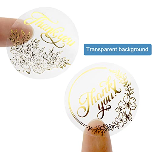 Gold Foil Thank You Stickers Roll For Small Business 500 Pcs Round Clear Wedding Stickers 2 Designs Glitter Flowers Seal Stickers Labels 1.5 Inch #TOP3