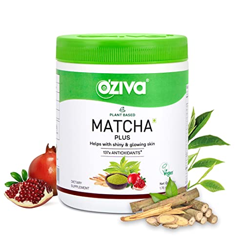 Oziva Plant Based Matcha Plus | Support Dark Circle Removal And Pigmentation Reduction Powder (With Matcha, Activated Charcoal, Licorice & Ginger), Certified Vegan, 50 G #TOP22