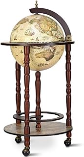 CASART 360MM/330MM Globe Drinks Cabinet with Casters, Movable Whisky Wine Spirits Cabinet, Vintage Alcohol Host Trolley, Home Restaurant Bar World Map Theme Wine Storage Stand (Cream, 330MM)