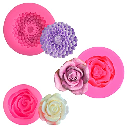 Kuuguu 3 Pack 3D Flower Bloom Rose Silicone Molds Resin Rose Candle Mold For Cake Decoration Chocolate Handmade Soap Candy Making Craft Art #TOP28