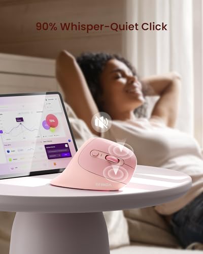 seenda Ergonomic Mouse with Jiggler - Wireless Vertical Mouse with Multi Device Connection (Bluetooth or USB), Reduces Wrist Strain, Quiet Click, Compatible with PC, Laptop, Mac, Windows (Light Pink)