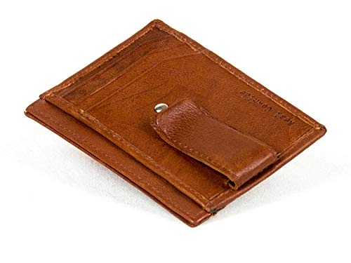 Goson Leather Money Clip Credit Card Holder - Leather Wrap Spring Clip Mini Wallet Credit Card ID Holder Brown4
