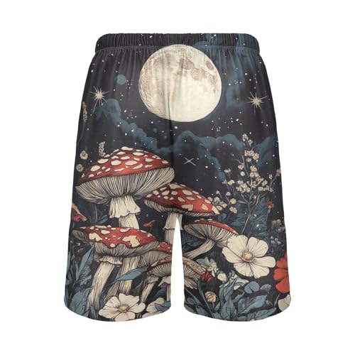 Moon Red Flower Mushroom Pajama Shorts for Men Lounge Pants Athletic Shorts Mens Short Shorts with Pockets, S-XXL2
