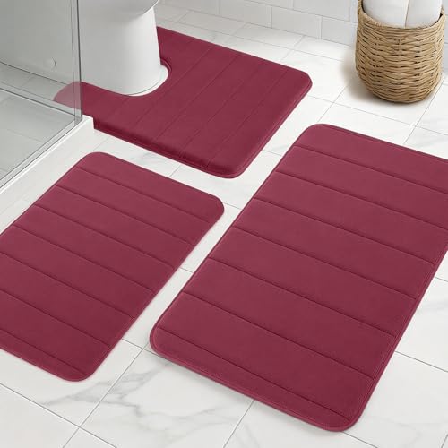 NAKIHOUSE Lot de 3 tapis de bain en mousse à mémoire de forme, antidérapants et absorbants, lavables, doux et à séchage rapide, tapis de salle de bain...